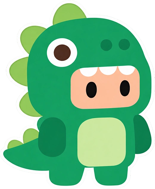 A cheerful miner wearing a green dinosaur costume