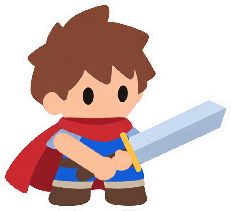 A brown-haired hero miner with a red cape and sword