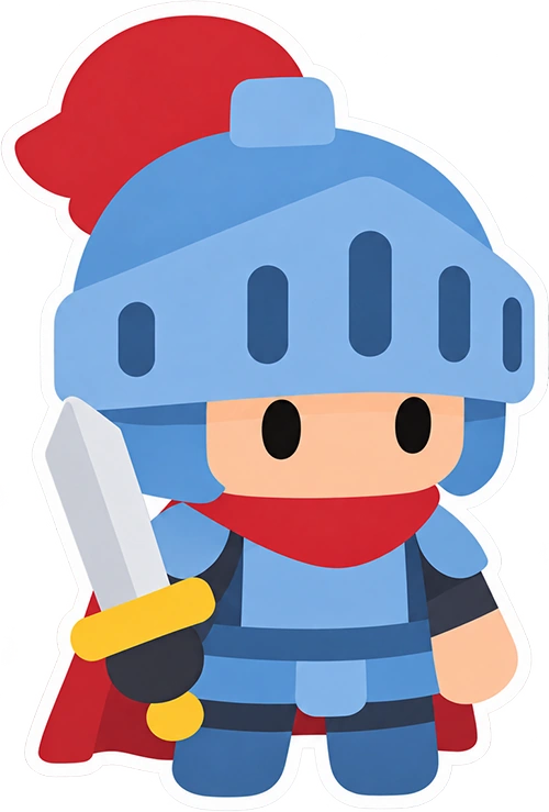 A miner in blue knight armor with a red plume