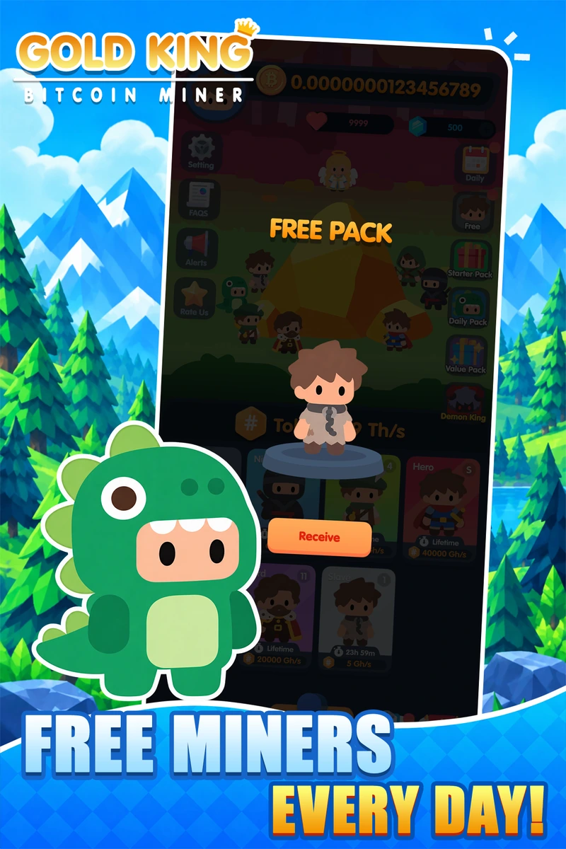 A daily free miner offer with a miner wearing a dinosaur costume